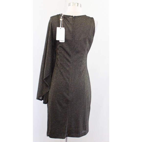 NWT Ted Baker Monyca Black Gold Metallic One Shoulder Draped Dress Size 4 - Picture 9 of 10